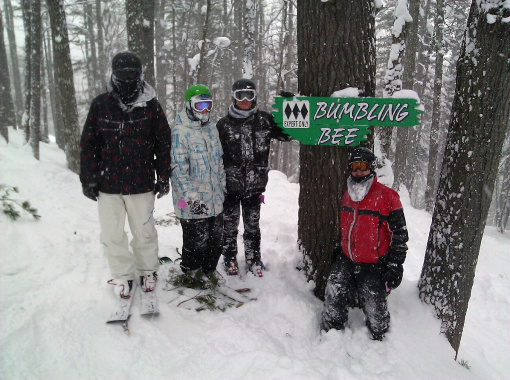 Skiboards on one of the triple black diamonds at Mount Bohemia