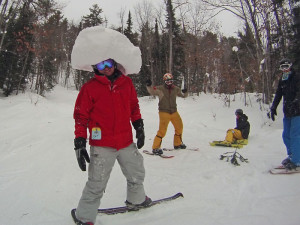 Jake finds an innovative snowbaby carrying method.